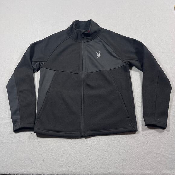 Spyder Jacket Men Large Black‎ Stretch Fleece Full Zip Lightweight Waffle Warm - Picture 1 of 11